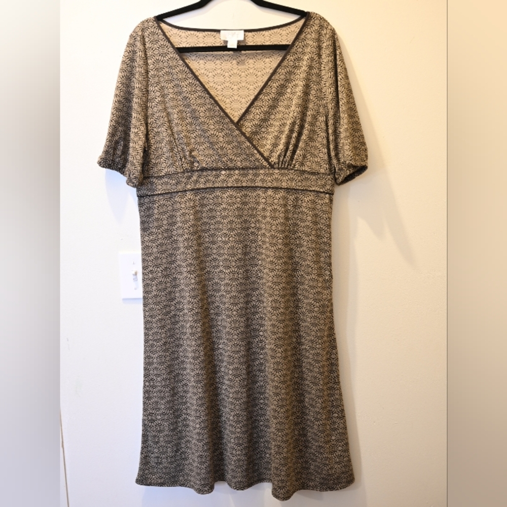 Medallion Vneck Babydoll Midi Maxi Dress Dark Cottage Brown Puff Sleeve Size 16